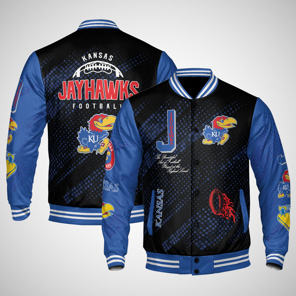 Kansas Jayhawks , Ncaa Pattern Baseball Jacket, Varsity Jacket V12
