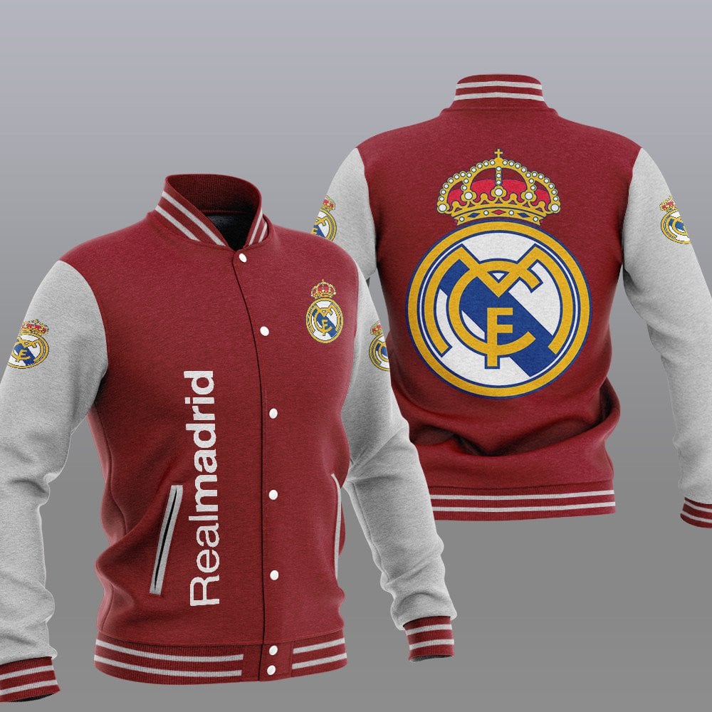 Real Madrid Red Grey Unisex Varsity Jacket