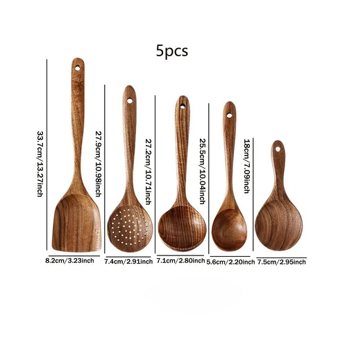 5pcs Wooden Spoons for Cooking Kitchen Utensils Set Non Stick Spoon Cooking Spatula