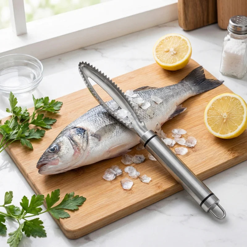 1 Pack Stainless Steel Fish Scaler - Prevents Scales from Flying for Easy Cleaning, Perfect for Home Cooks & Fishermen