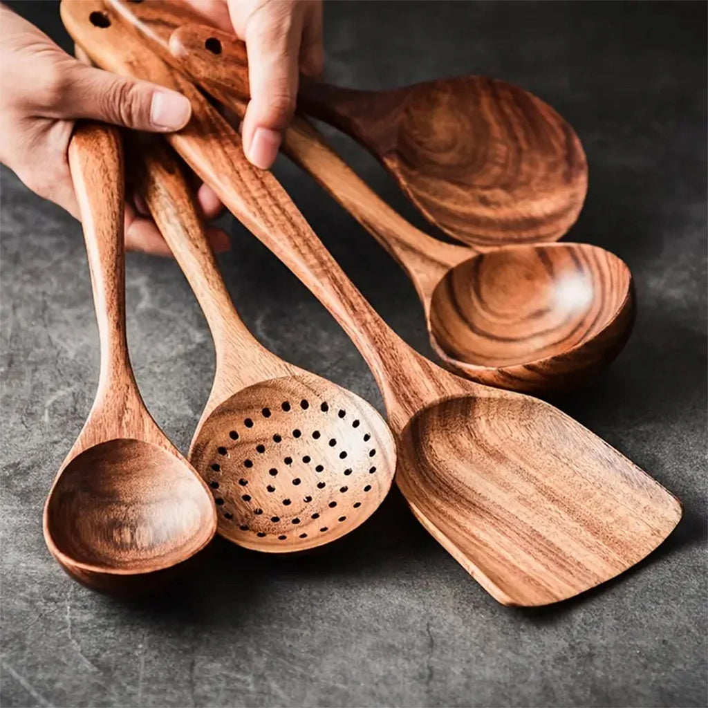 5pcs Wooden Spoons for Cooking Kitchen Utensils Set Non Stick Spoon Cooking Spatula