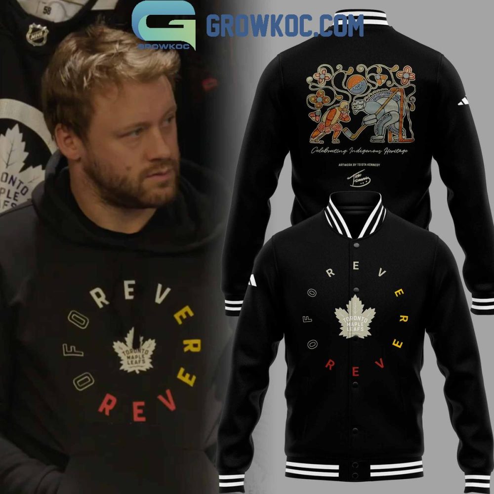 Toronto Maple Leafs Forever Jacket - Stylish Black Varsity With Unique Indigenous Art Design