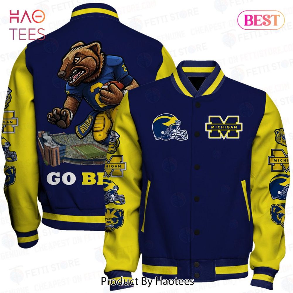 Stylish Michigan Wolverines Varsity Jacket – Bold Blue &amp; Yellow Design For True Fans