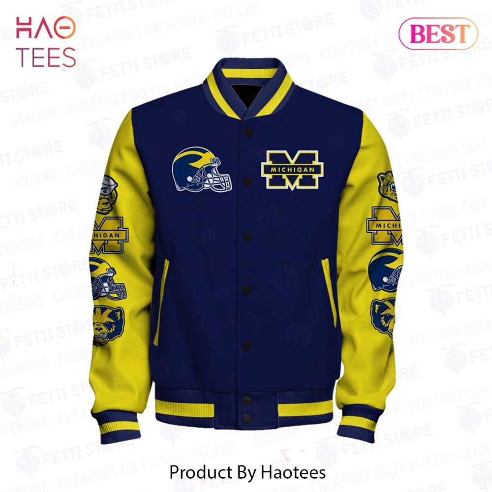 Stylish Michigan Wolverines Varsity Jacket – Bold Blue &amp; Yellow Design For True Fans