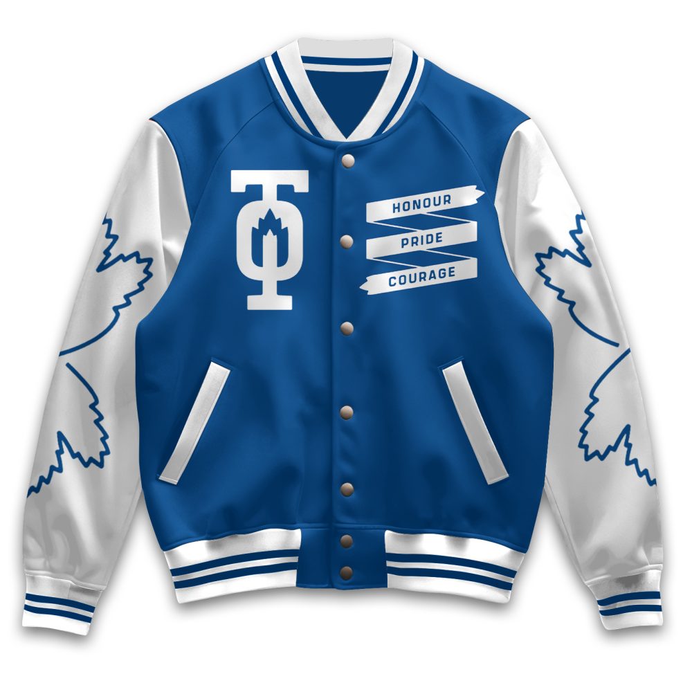Toronto Maple Leafs Varsity Jacket - Blue &amp; White, Honour Pride Courage Design