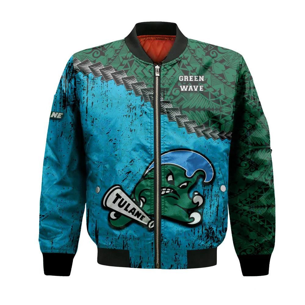 Tulane Green Wave Bomber Jacket 3D Printed Grunge Polynesian Tattoo