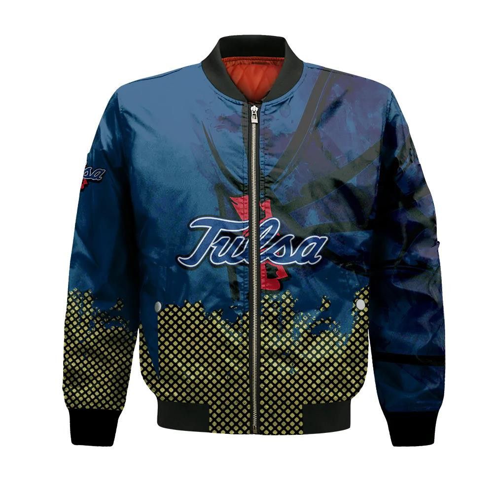 Tulsa Golden Hurricane Bomber Jacket 3D Printed Basketball Net Grunge Pattern