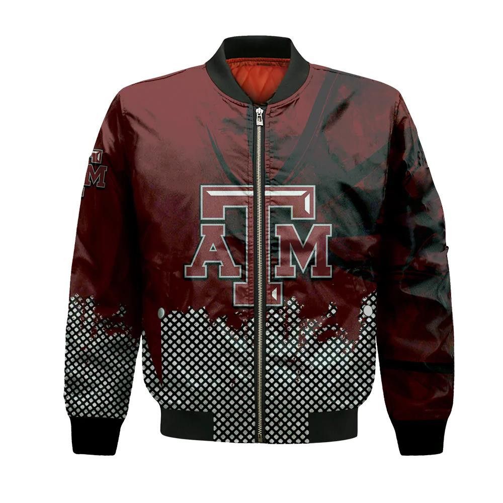 Texas A&amp;M Aggies Bomber Jacket 3D Printed Basketball Net Grunge Pattern