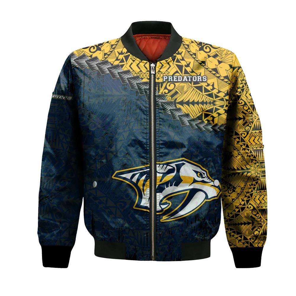 Nashville Predators Bomber Jacket 3D Printed Grunge Polynesian Tattoo