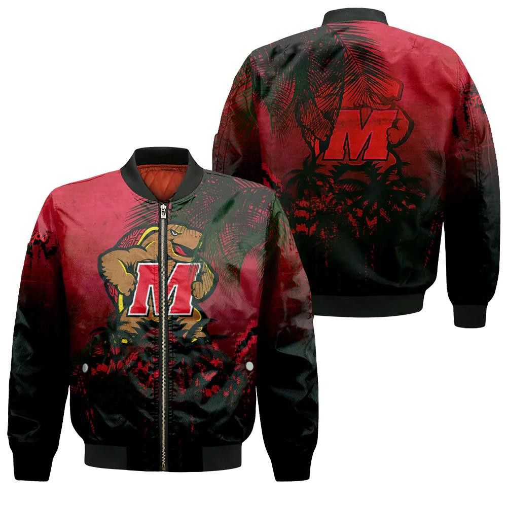 Maryland Terrapins Bomber Jacket 3D Printed Coconut Tree Tropical Grunge