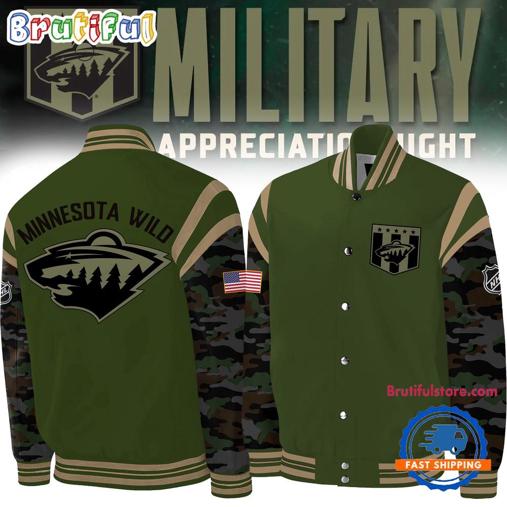 Nhl Minnesota Wild Special Veterans Military Apreciation Limited Edition Baseball Jacket