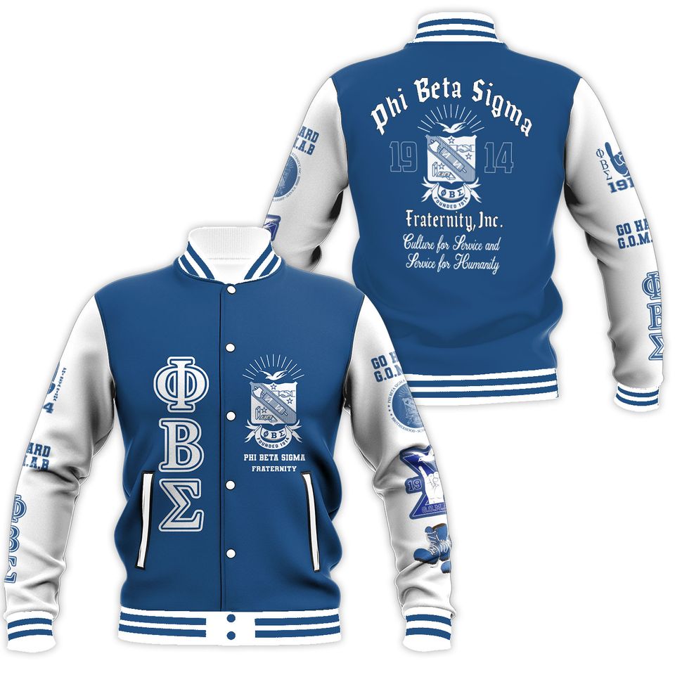 Phi Beta Sigma Varsity Jacket - Stylish Blue &amp; White Fraternity Apparel, Perfect For Members &amp; Fans