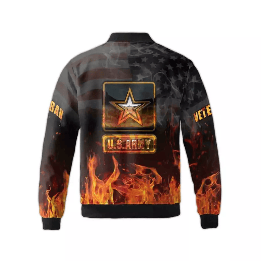 Veteran Bomber Jacket Us Army Veteran Fire Graphic Bomber Black Orange Unisex Jacket Jacket