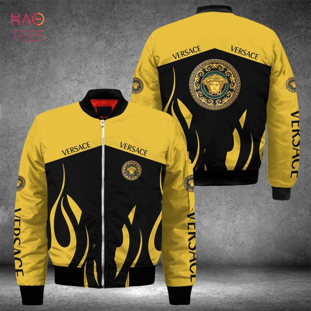 Stylish Yellow &amp; Black Bomber Jacket - Bold Medusa Design, Perfect For Trendsetters